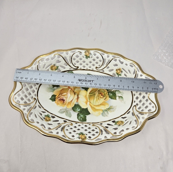 Schumann Bavaria Yellow Rose Serving Decor Dish Porcelain Perforated Edges - Picture 11 of 13
